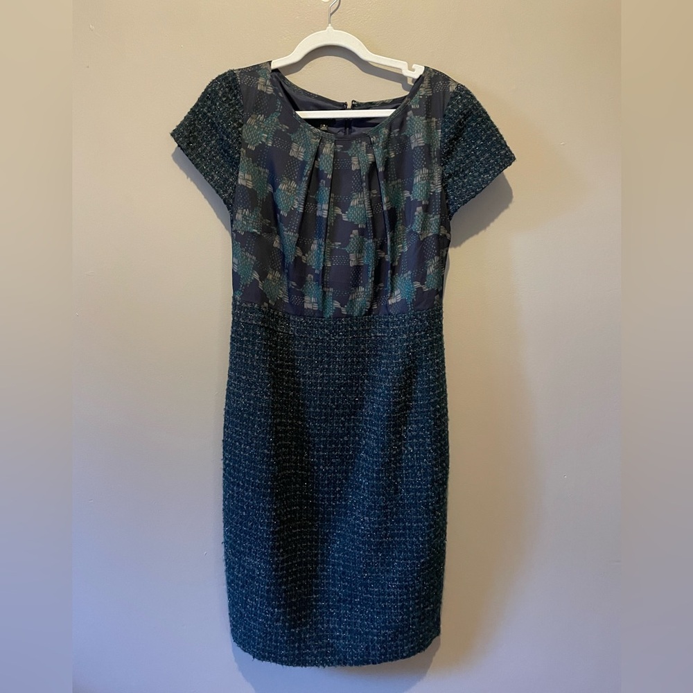 Talbots Teal and Navy Tweed Dress